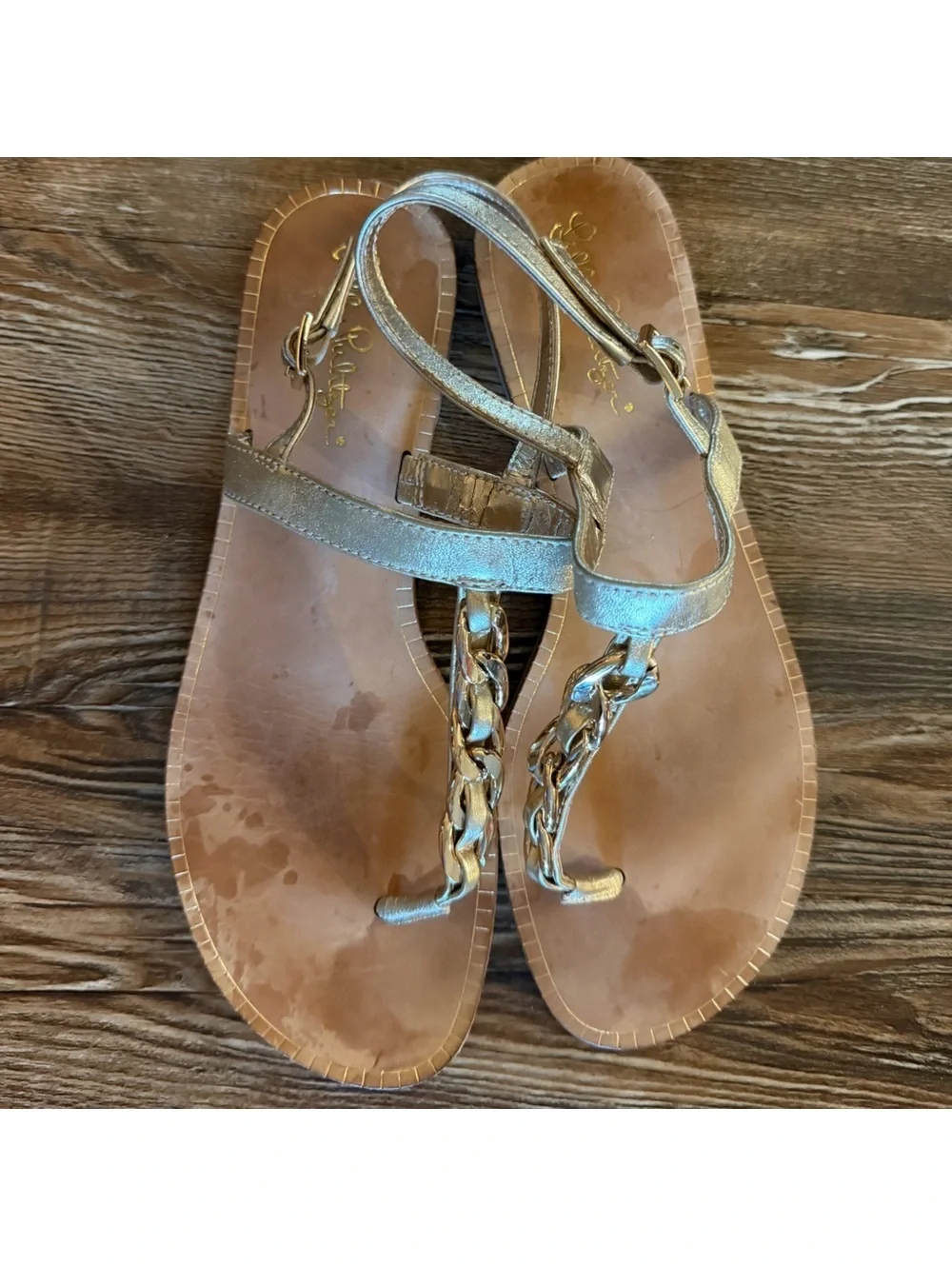 Lily Pulitzer largo t strap gold chain sandal